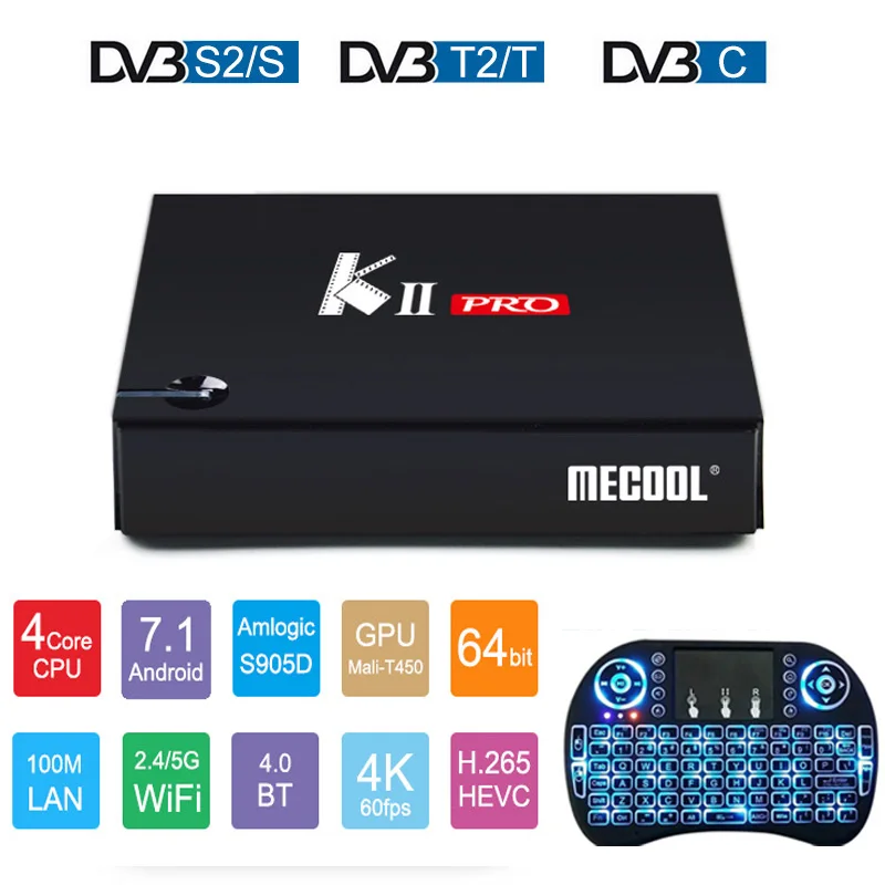 

KII PRO Decoder DVB-S2 DVB-T2 Android 7.1 Smart TV Box S905d Quad Core 2GB 16GB K2 pro 4K Media player dvb t2 s2 Dual Wifi