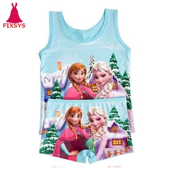 

New Summer Children Girls Clothes Set Casual Girl Anna Elsa Anime Cosplay Costume Beach Princess Vest + Short Pants Outfit 2-6T