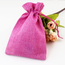 10 шт 10x14 см ярко-розовый цвет льняной мешок шнурок мешок ювелирных изделий Рождественский/свадебный подарок джутовый мешок