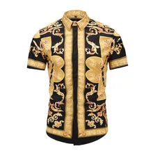 Истинный ревеллер летние мужские рубашки с коротким рукавом черная ЗОЛОТАЯ КОРОЛЕВСКАЯ блуза с геометрическим принтом модные вечерние топы для клуба