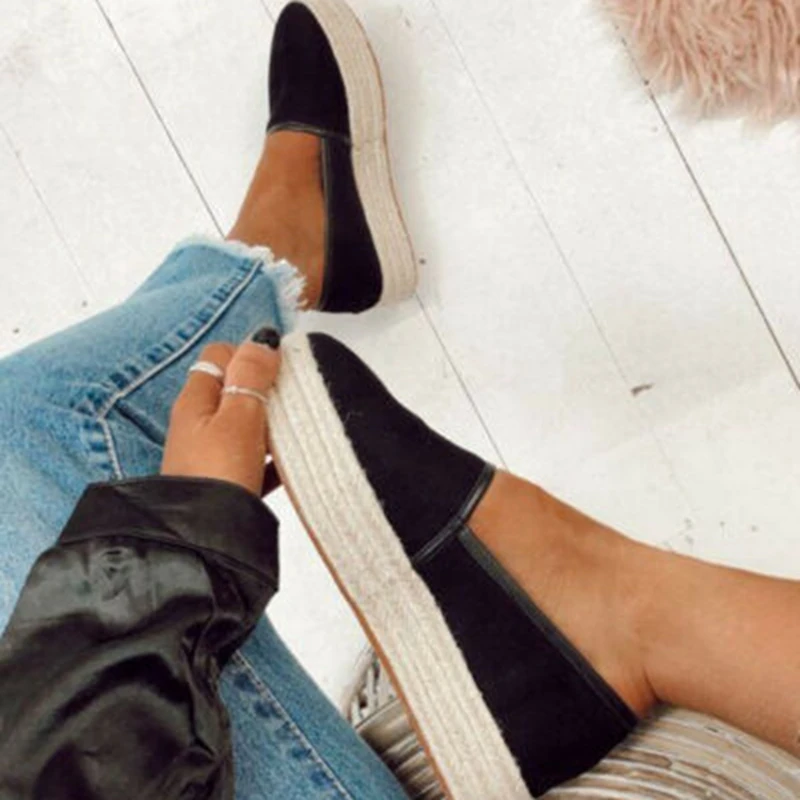 

LOOKYZIT Platform Espadrilles Women Flat Shoes Casual Slip On Canvas Shoes Thick Bottom Lazy Loafers Zapatos Female Footwear