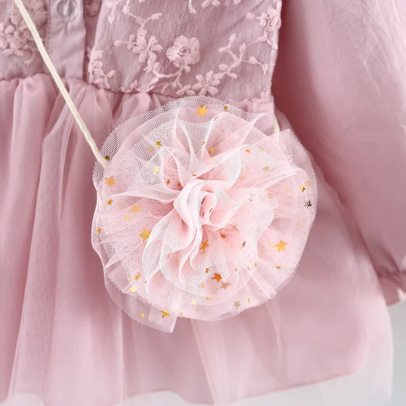 Fanfiluca/ г. Платье для маленьких девочек хлопковая кружевная Одежда для девочек одежда принцессы с длинными рукавами для девочек, платья для малышей+ сумка с цветочным рисунком, комплект из 2 предметов