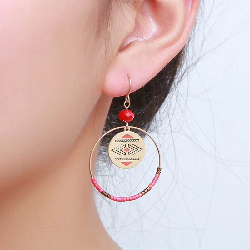 

Resin Enamel Round Drop Earrings For Women Gold Silver Color Copper Female Dangle Hanging Earring Fashion Ear Jewelry Brincos