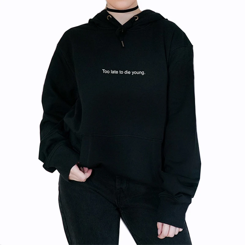  Harajuku Hoodies Women Aesthetic Hoodie Too Late To Die Young Sweatshirt Pastel Gothic Grunge Stree