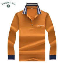 JUNGLE ZONE, новинка, мужские поло с длинным рукавом, мужские деловые повседневные поло, одноцветные, с карманом, с отворотом, рубашки 8889