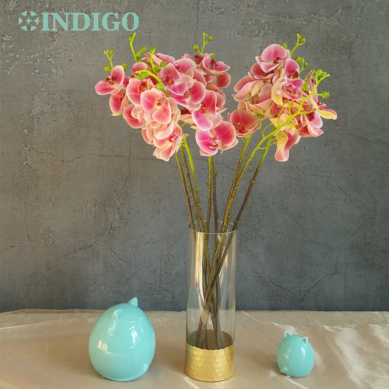 

INDIGO- 7 flowers/Stem White Phalaenopsis Silk Latex Coating Orchid Real Touch Orchids Wedding Flower Free Shipping