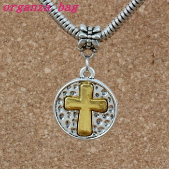 

50pcs Dangle Zinc alloy Crucifix Cross Religion Charm Big Hole Beads Fit European Charm Bracelet Jewelry 19.5x34.5mm A-267a