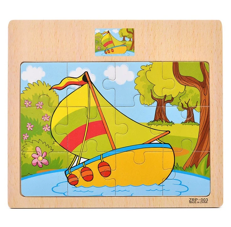 Hot Sale 12/9 PCS Puzzle Wooden Toys Kids Baby Wood Puzzles Cartoon Vehicle Animals Learning Educational Toys for Children Gift 39