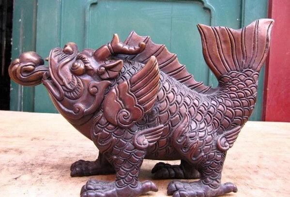 

USPS to USA S3557 7 Chinese Peculiar Pure bronze Copper Carved beast Dragon Fish Play Bead Statue (B0413)