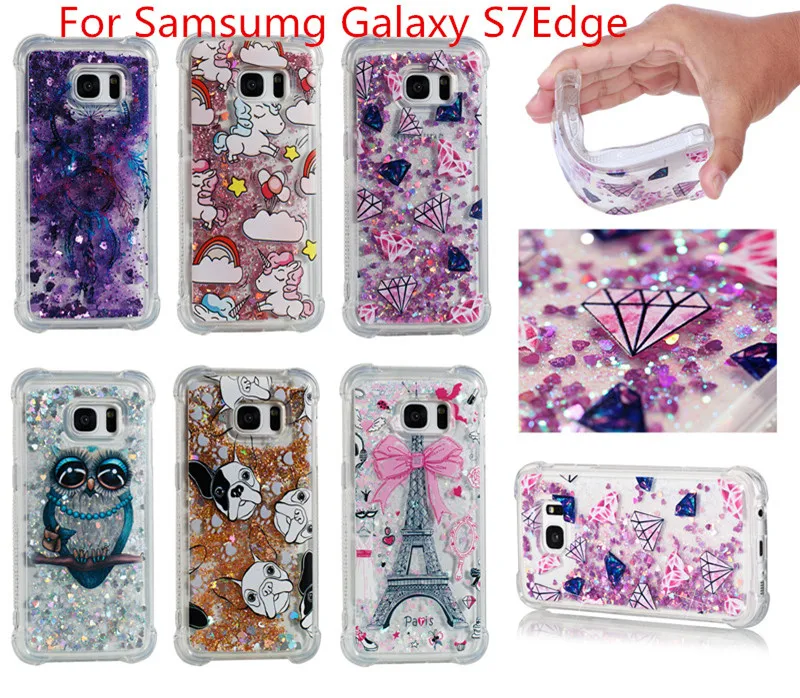 Liquid Case for Samsung Galaxy A6 A8 Plus 2018 S8 S9 Plus S6 S7 Edge Note8 Note9 S5 S6edge Glitter Love Silicone PC Full Cover (3)