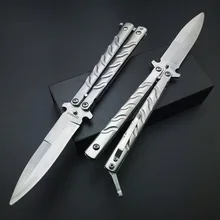 Tactical Practice BUTTERFLY in knives no Sharp Tools unsharp Knife Silver Titanium Stainless Steel Metal Bali song Gift Toys