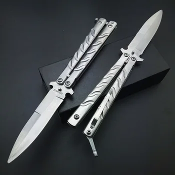 

Tactical Practice BUTTERFLY in knives no Sharp Tools unsharp Knife Silver Titanium Stainless Steel Metal Bali song Gift Toys