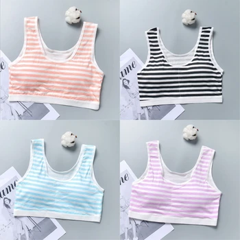 

New Stripe Underwear Soft Padded Cotton Bra Young Girls Yoga Sports Puberty Bra