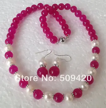 

word Love Wholesale>>>8-9MM White Akoya Cultured Pearl/Rose necklace set Ms. girl Wedding-jewelry brinco weddingnoble lady's
