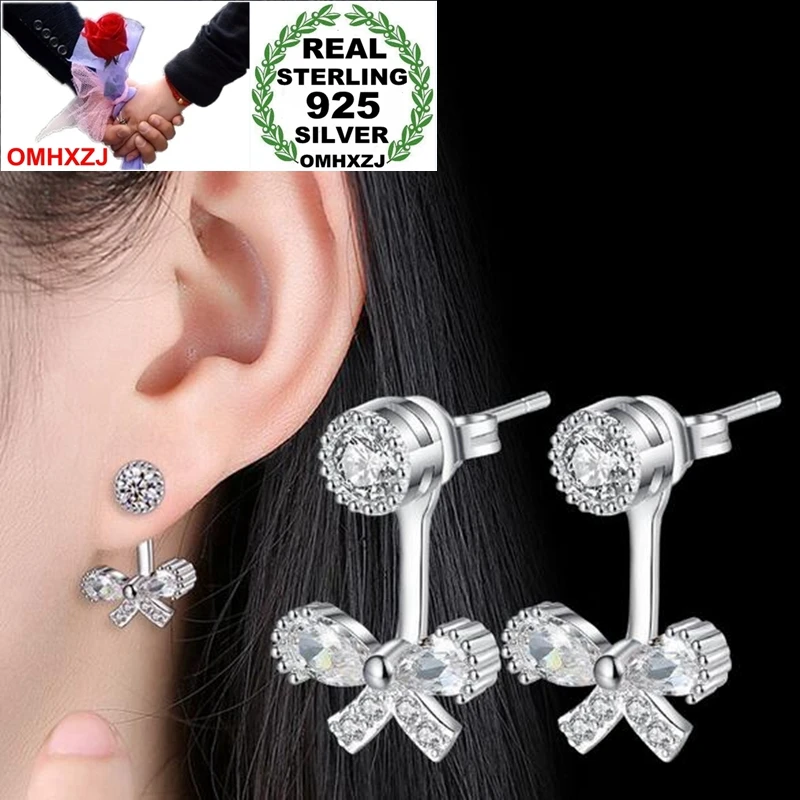 

OMH Wholesale Fashion joker Temperament Woman Girl Wedding Bride Gift Bowknot Zircon 925 Sterling Silver Stud Earrings YS281