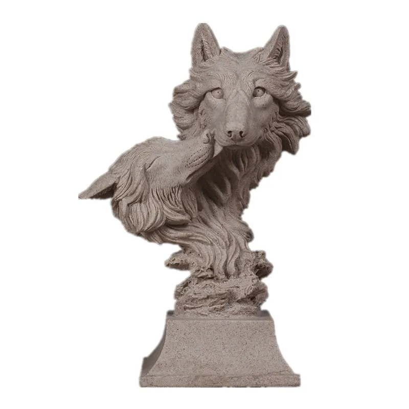  Sandstone Lion Wolf Pig Eagle Horse Head Bust Figurine Animal Statue Resin Art&Craft Home Bedroom C - 32975863272