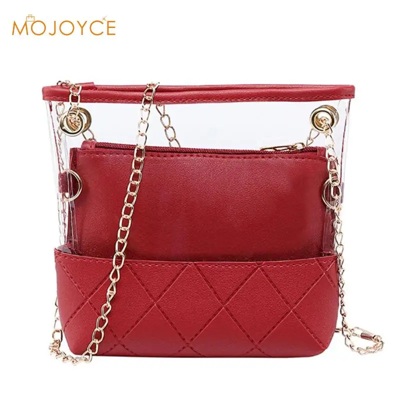 2pcs/set Summer New Fashion Bag Transparent Solid Color Inner Bag Women Chain Crossbody Bags Shoulder Diagonal Ladies Bag