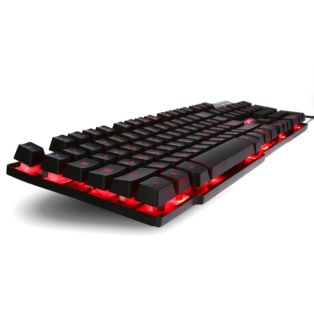 Русский Английский Gaming Keyboard USB проводной клавиатуры колпачки 3 светодио дный подсветкой Подсветка Клавиатура Teclado Gamer 19 Ключи