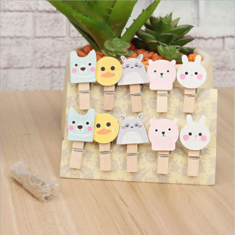 

10Pcs/lots Kawaii cute colored animal Wooden Clip Photo Paper Postcard Craft DIY decoration Clips Office Binding Supplies