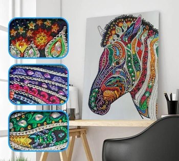

Special Shaped Diamond Painting DIY 5D Animal Colorful Horse Crystal Rhinestone Cross Stitch Kit Diamond Embroidery Home Decor