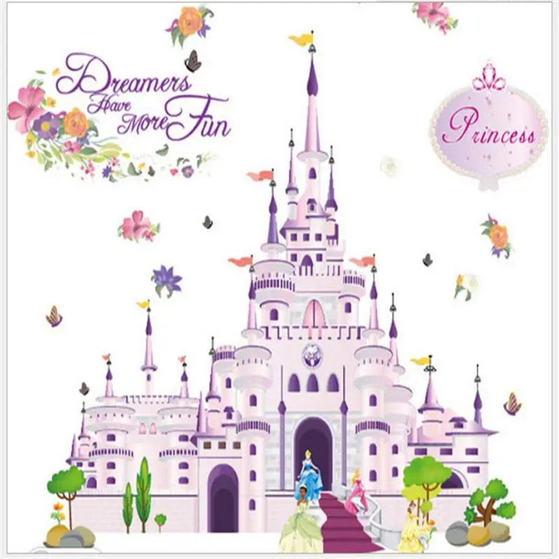 Romantic Princess Dream Castle Wall Stickers For Girls Room Decoration Nursery Wallpaper Kids Bedroom Pvc Mural Art Poster