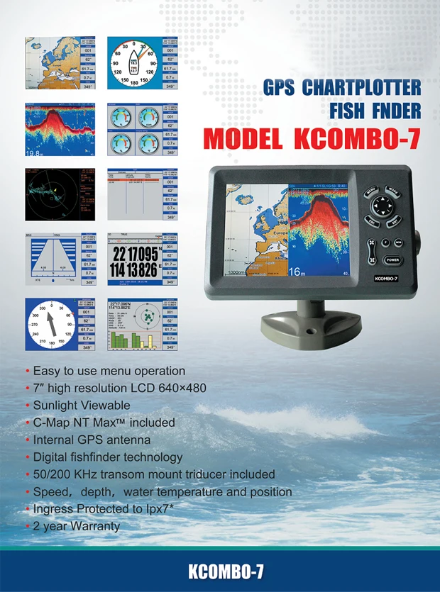 7-дюймовый ЖК-дисплей gps Картплоттер и fishfinder с внутренним gps антенны onwa kcombo7 с датчиков