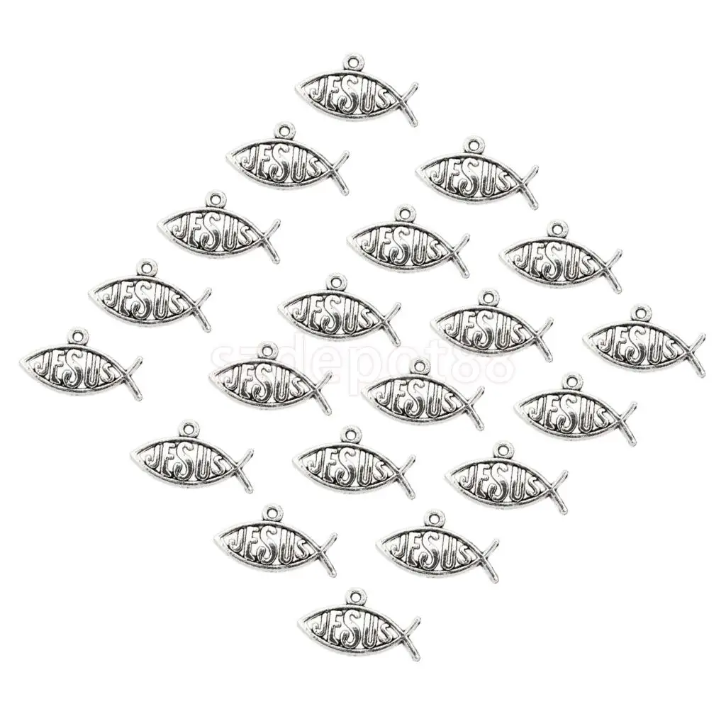20 Pieces Vintage JESUS Fish Pendant Beads Men Women Christian Religious Jewelry Charms fit Necklace Bracelet Key Chain