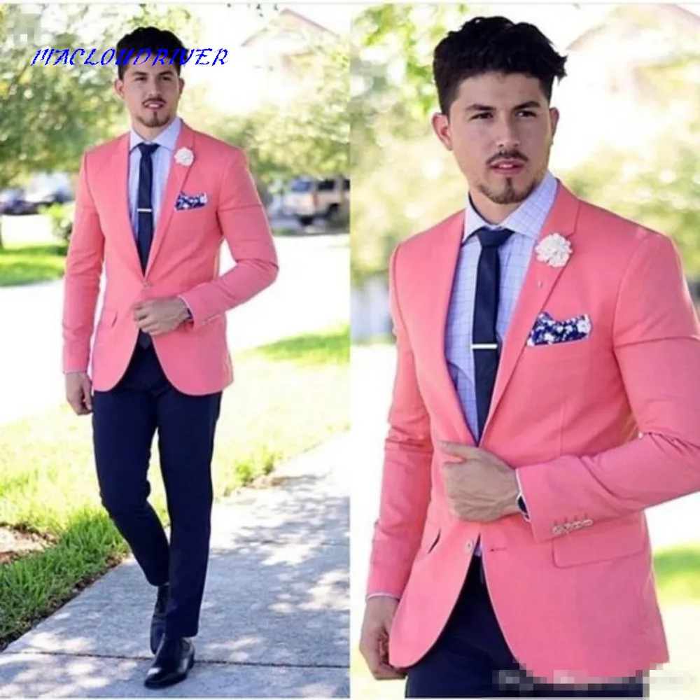 Classy Peach Wedding Mens Suits Slim Fit Bridegroom Tuxedos For Men Two Pieces Groomsmen Suit