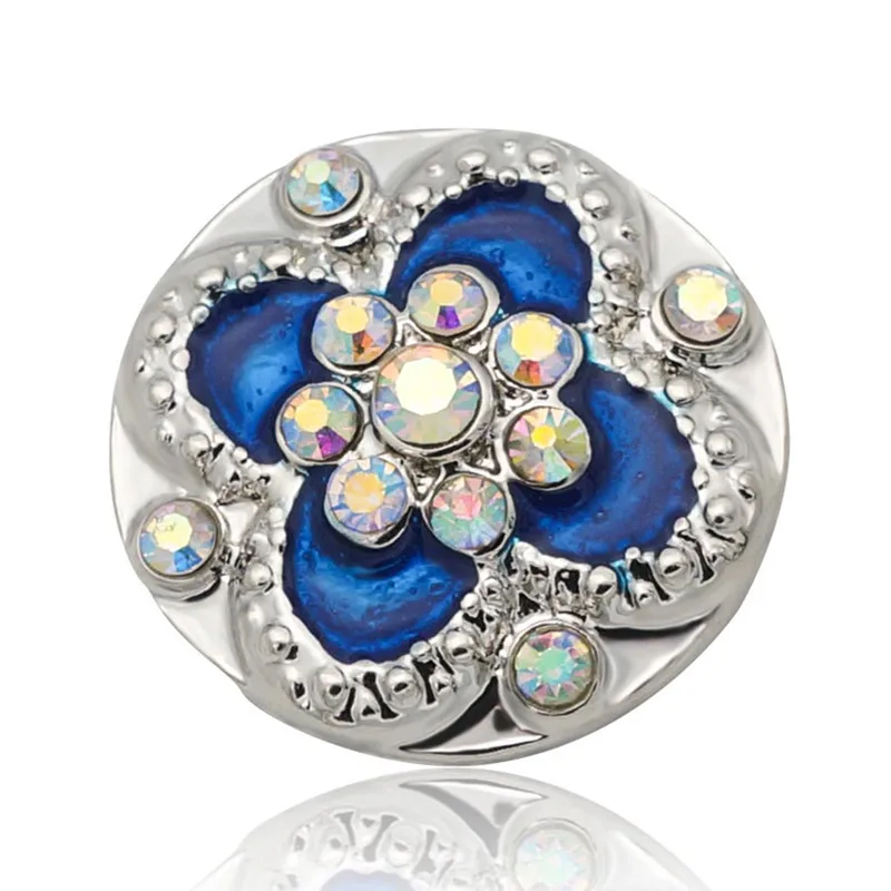 

Fashion beauty Elegant Round Blue Rhinestone Flower 20MM metal snap buttons charms fit DIY 18mm snap jewelry wholesale KZ3308