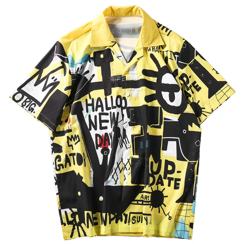 

2019 Hawaiian Shirt Graffiti Mens Hip Hop Shirts Streetwear Harajuku Beach Shirt Summer Casual Shirt Tops Short Sleeve Hipster