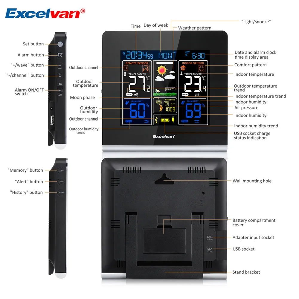 2018 Excelvan Digital RCC беспроводная погодная станция с ЖК дисплеем высокой четкости