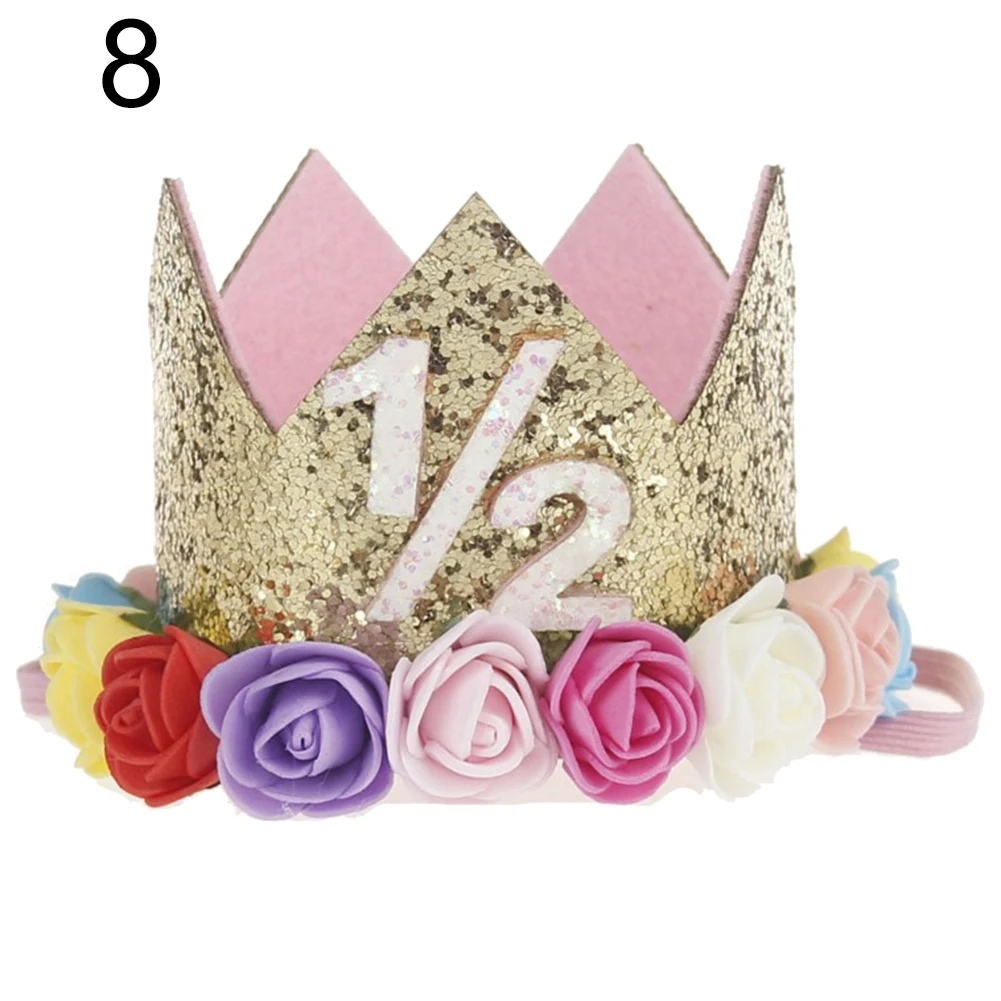 Повязка на голову с цветком и блестками для маленьких девочек; головной убор для дня рождения; украшение для малышей; повязка на голову; подарки для детей; номер От 1 до 3 лет - Окраска металла: 8