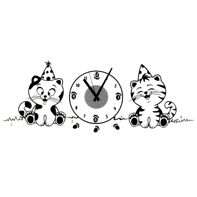 Cat Clock Diy Decorative Mirrors Stickers Pvc Wall Happy Cats For