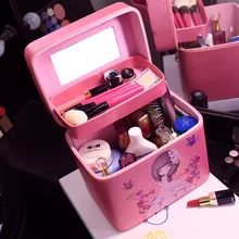 Для женщин профессиональный макияж Организатор Большой Ёмкость Multi Слои косметичка Портативный чемодан с двойной Слои прекрасный ящик для хранения
