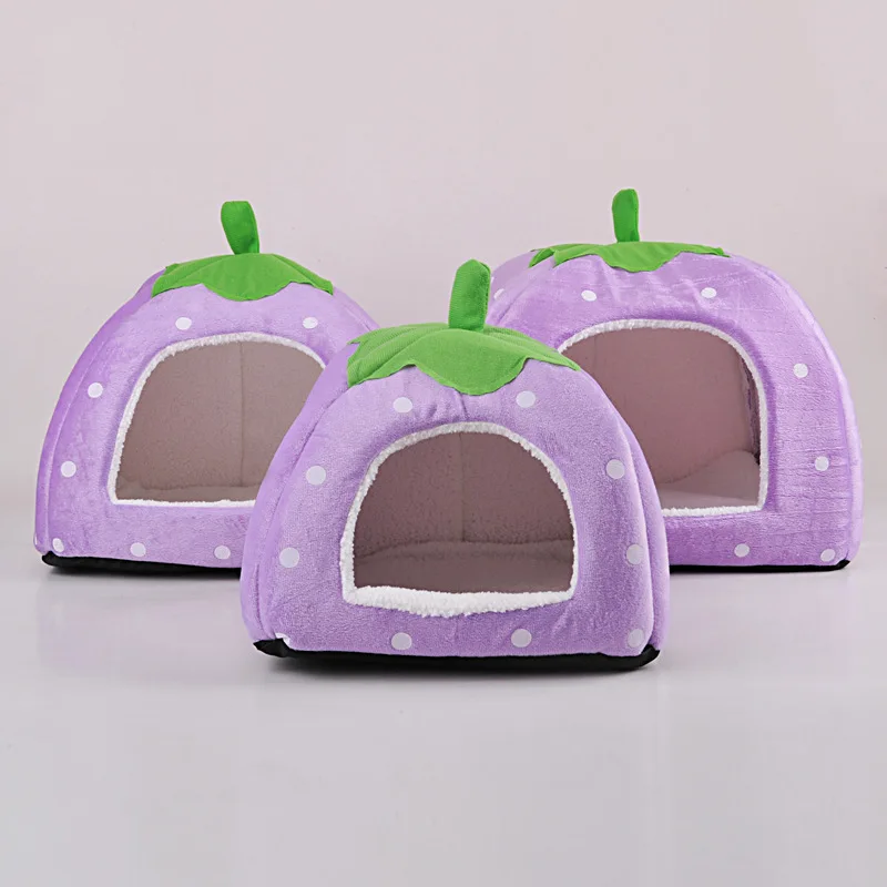 Soft Cat House pet bed For Foldable Leopard Strawberry Shape Lovely Dog Bed Warm Puppy Kitten Bed Tent Cute Pet Cat Dog Cave Nest