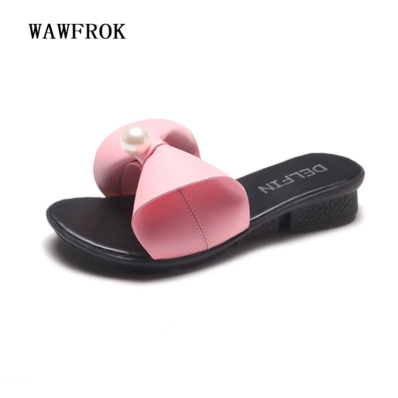 

Women Slipper 2018 Summer Fashion Women Shoes Leather Wedges Butterfly-knot Flats Sandals Platform Casual Women Shoes