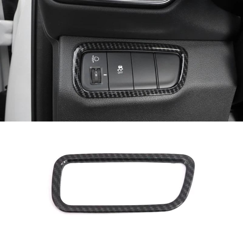 

For Hyundai Santa Fe TM 2019 2020 Car Styling Auto Accessory ABS Carbon Style Head Light Lamp Switch Button Cover Trims 1pcs