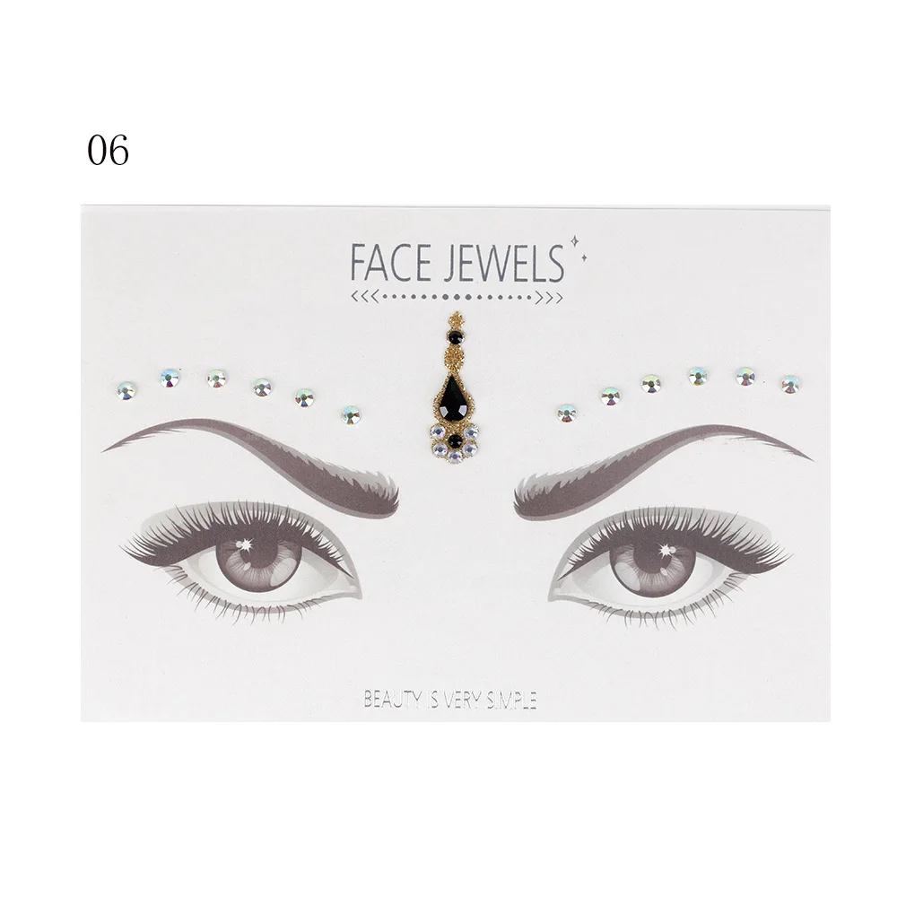 1PC Temporary 3D Crystal Tattoo Sticker Face Jewelry Rhinestone Decoration Party Festival Makeup Glitter Body Art Accessories - Color: 06