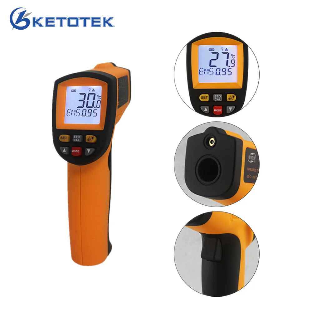 

KT900 GT750 GT950 IR Infrared Thermometer Pyrometer 0.1~1 Emissivity Non-Contact Digital Surface Temperature Thermometer