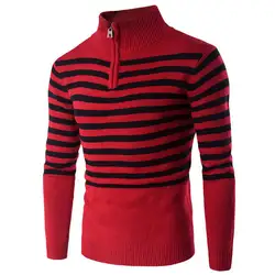 2016 брендовый зимний черный, красный полосатый модный мужской свитер с высоким воротником, приталенный вязаный Повседневный пуловер и