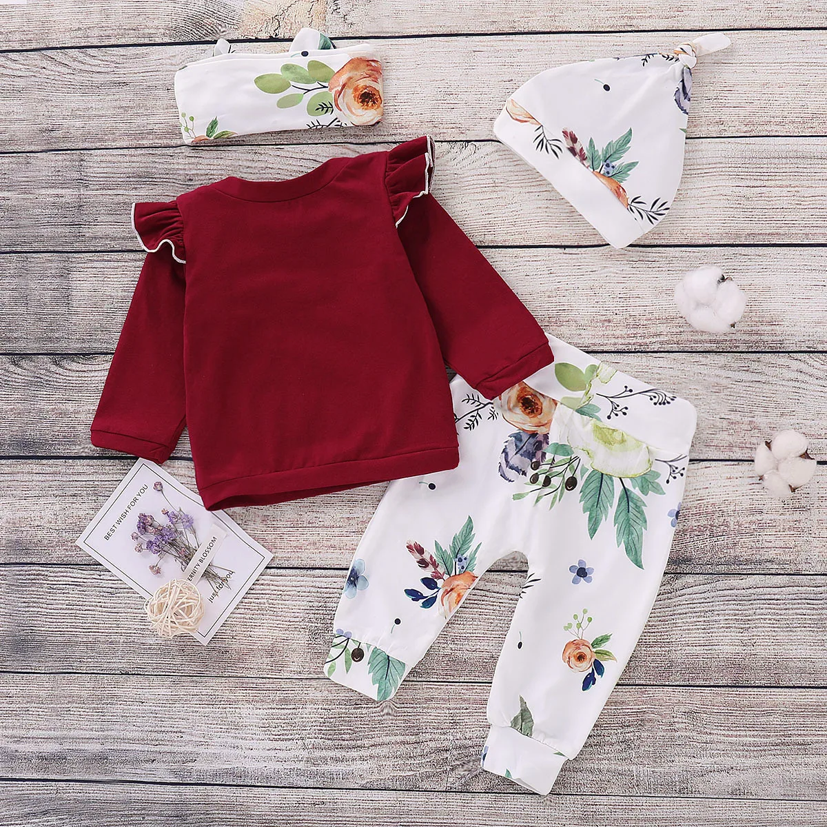 

Newborn Infant Baby Girl Clothes Toddler Girls 4Pcs Clothing Set Fashion Printed T-shirt + Pants + hat Baby girl clothes set