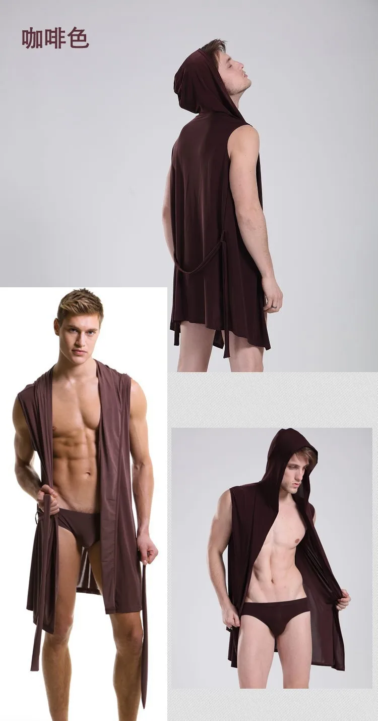 Горячие с капюшоном Мужские халаты халат плюс размер Мужское нижнее белье для отдыха сексуальный Мерил шелк мягкий халат пижамы ночные рубашки