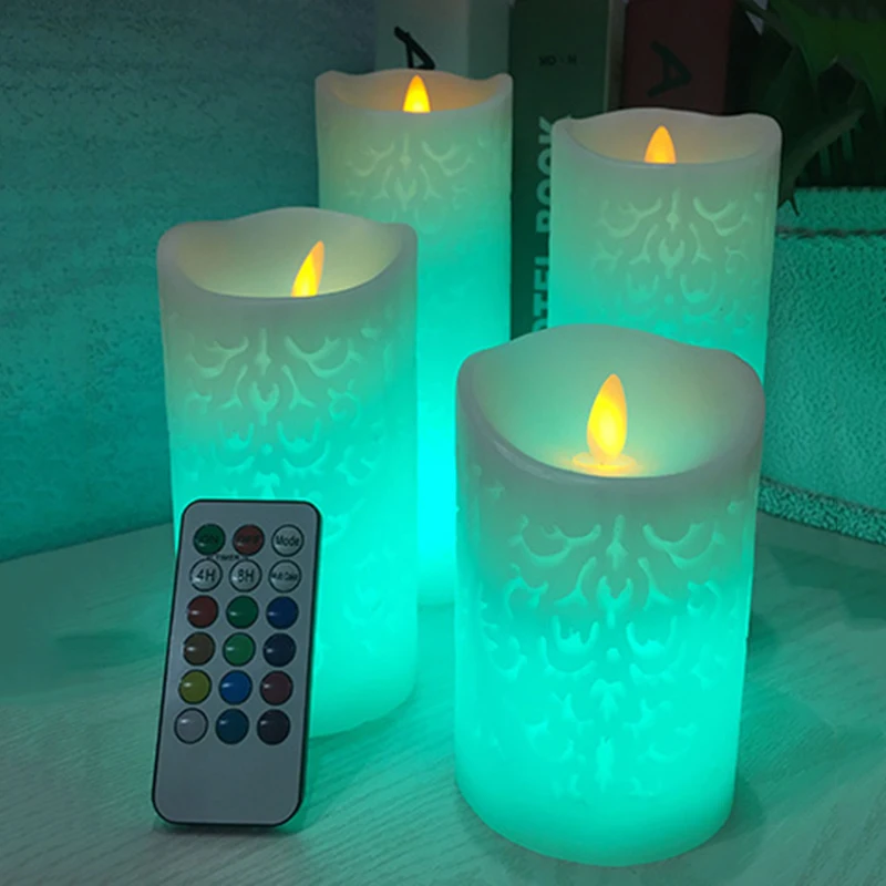 

Electronic Candle Novelty Night Light LED Flameless Wax Pillar Candle With RGB Remote Control For Christmas Wedding Decoration