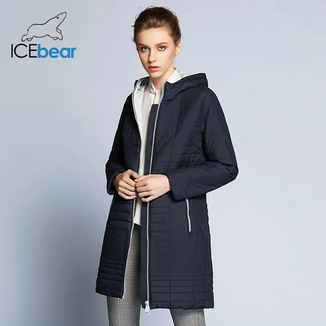 ICEbear 2018 весенняя женская ветровка с капюшоном Мода Женщины Мягкая куртка до колена 17G292D