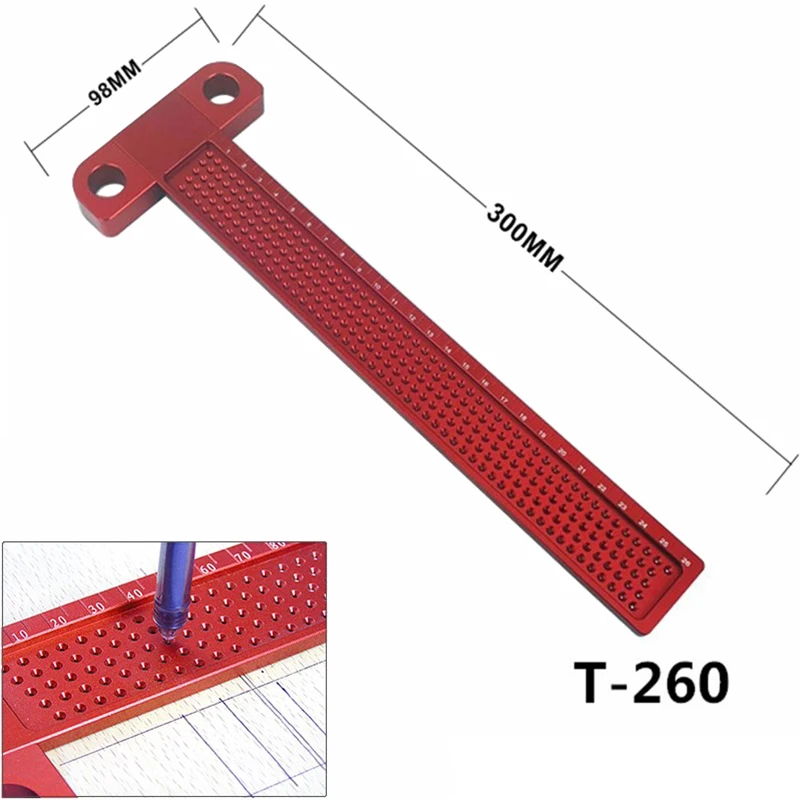  Woodworking Scribe 260mm T-type Ruler Hole Scribing Gauge Aluminum Crossed Feet woodworking crossed