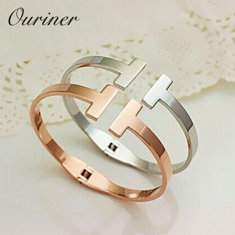 

Fashion Jewelry Bangle 361L Titanium Steel Gold-Color Love Letter Bracelet & Bangle for Women Men Cuff Bangles K0065