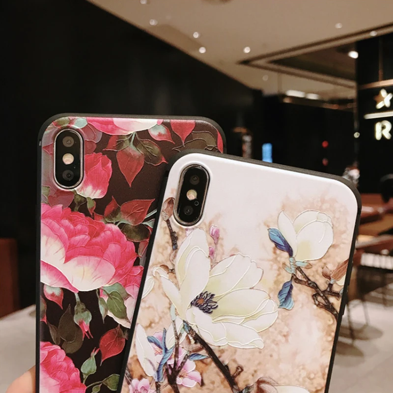 Чехол для Телефона iPhone 6 6S 7 8 Plus X XR XS Max 5 чехол Обложка Модный 3D Рельефный цветочный