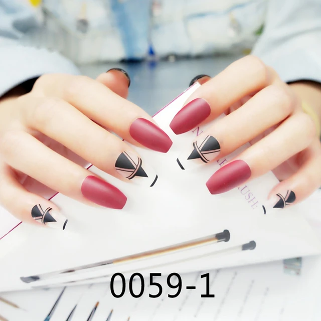 Finished Nail Art Tips Coffin Shape Long Full Cover Acrylic Matte