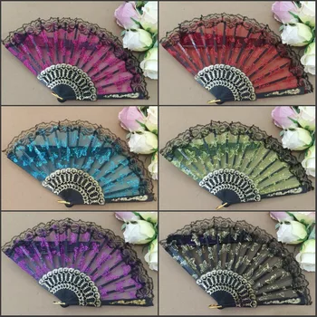 

Free shipping 72pcs/lot butterfly design organza lace hand fan plastic folding fan wedding gift favor