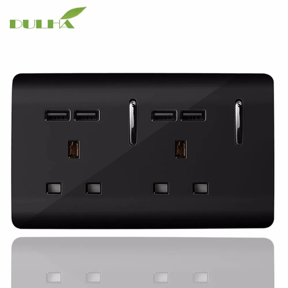 DULHA UK 13A двойная настенная розетка 2 комплекта черная электрическая с 4 usb-портами
